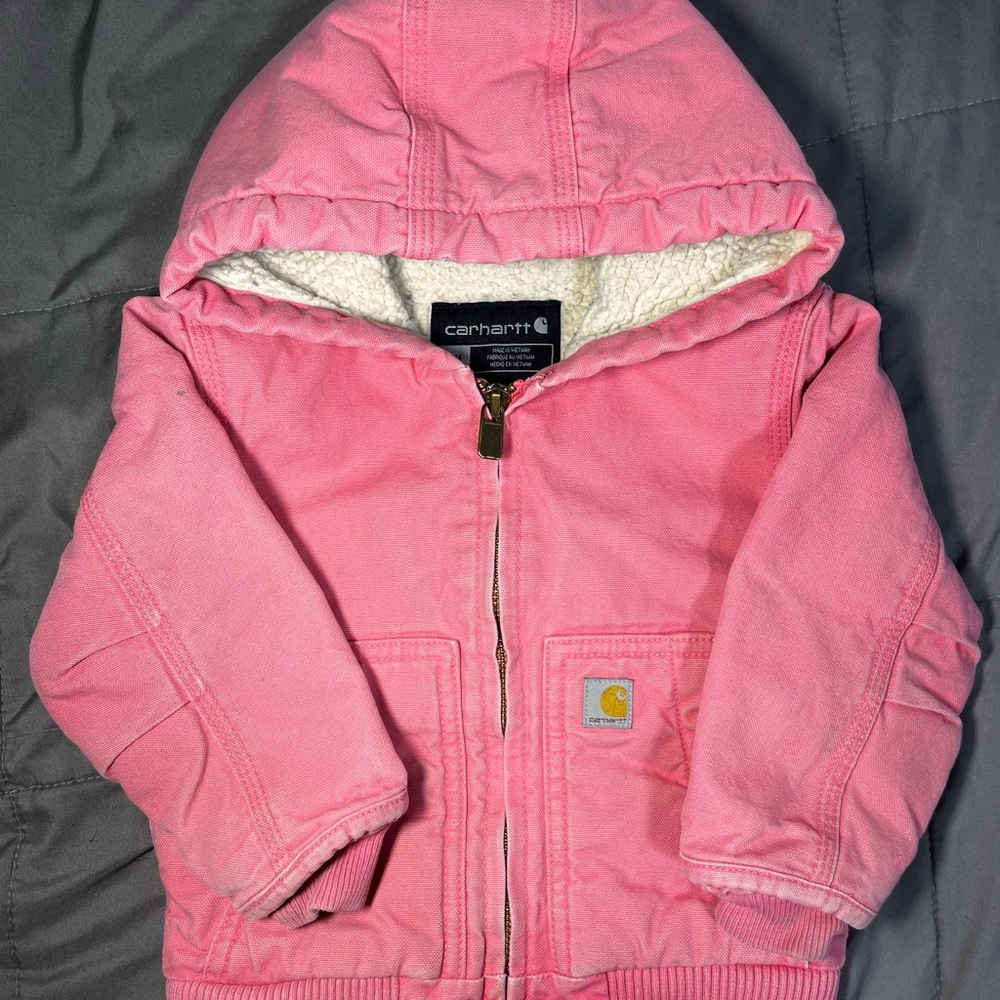 Carhartt Pink Sherpa Lined Hooded Canvas Jacket‎ Coat Baby 18M